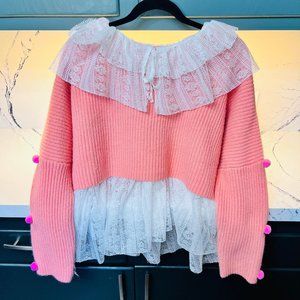 Lolita Kawaii Pink Cropped Sweater and Lace Undershirt